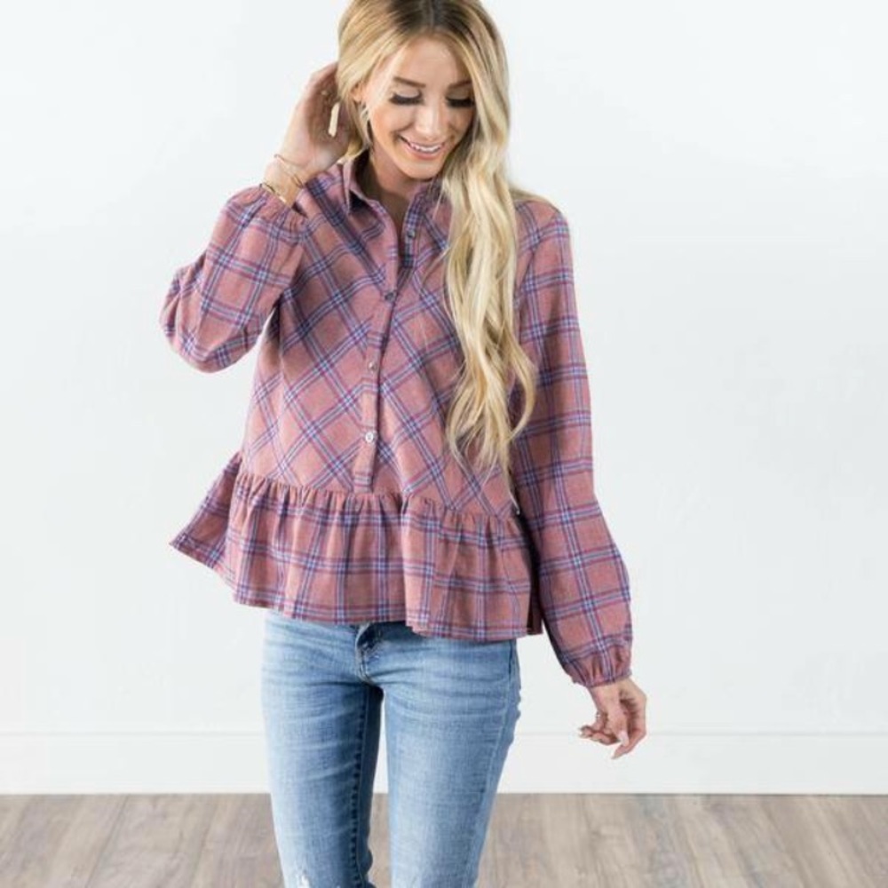 Peplum plaid button down